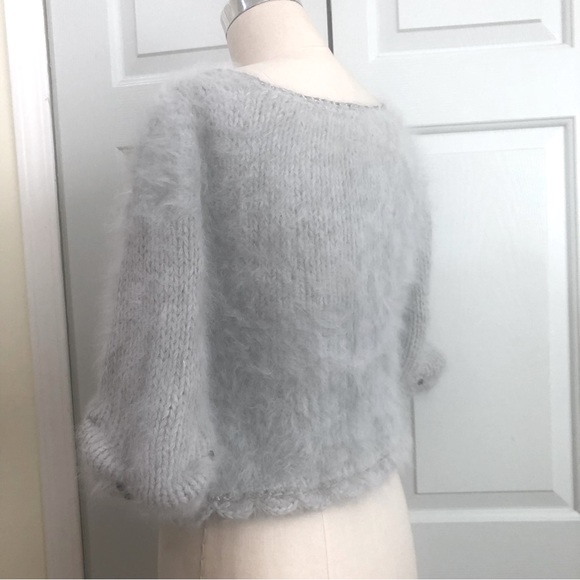 Vintage ‘80s Fiddlestix Cropped Soft Fuzzy Blue Gray Sweater Size Small - Picture 5 of 14